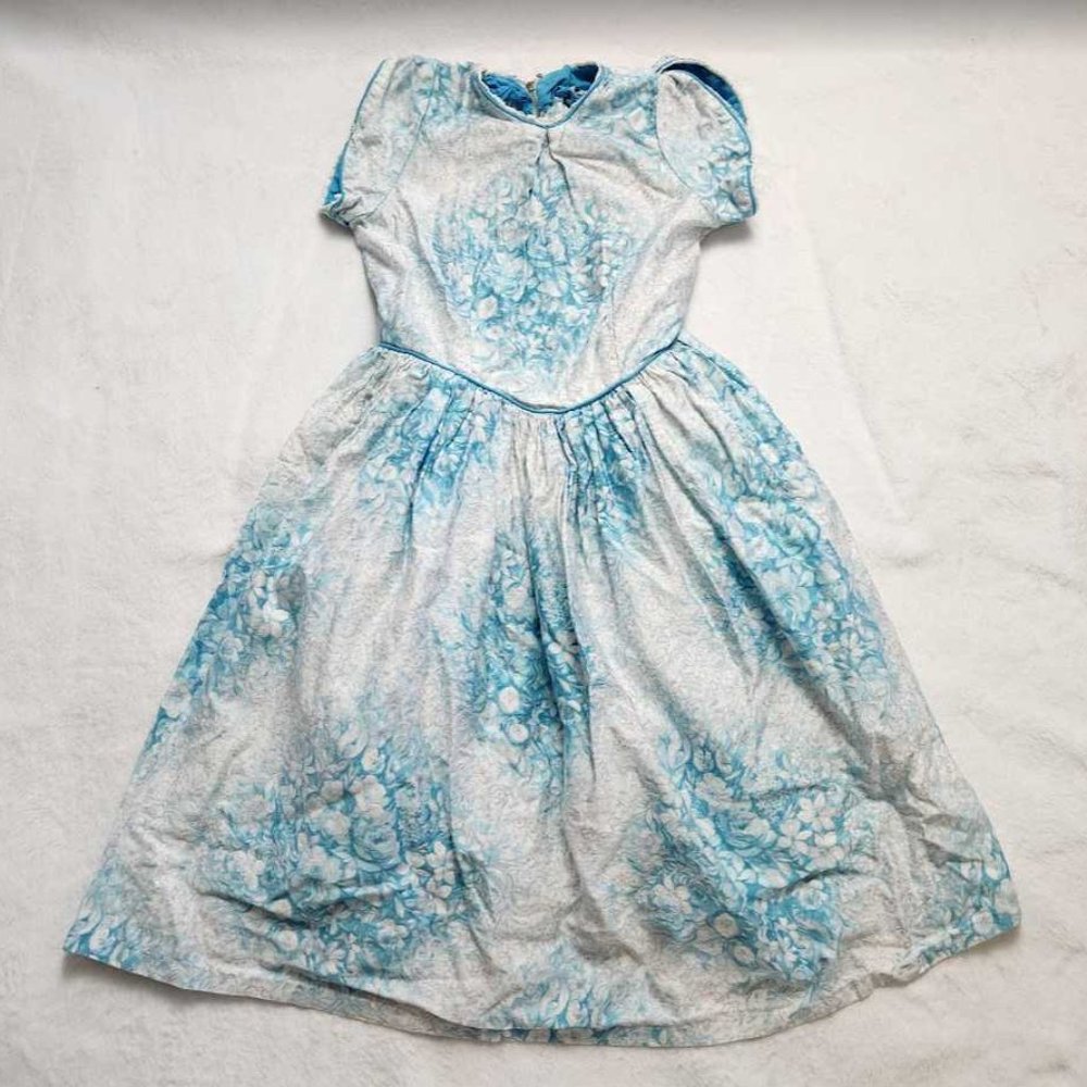Vintage girl's S/M Best & Co 5th Ave New York blue floral tulle party dress